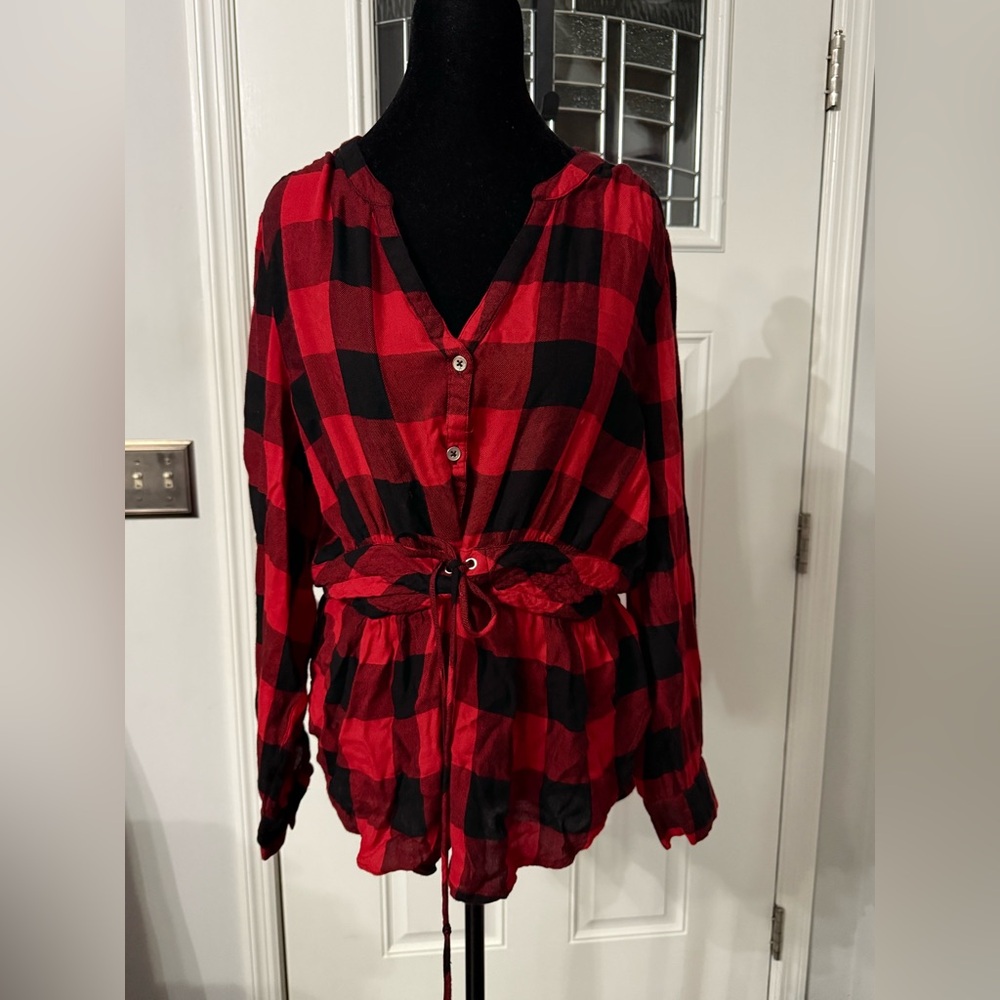 Plaid Red and Black Women's Top